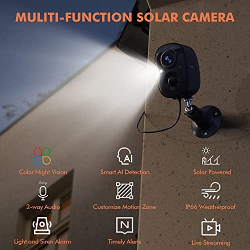 Upgrade Solar Camera Security Outdoor Wireless, 1 Pack Solar Camera Black