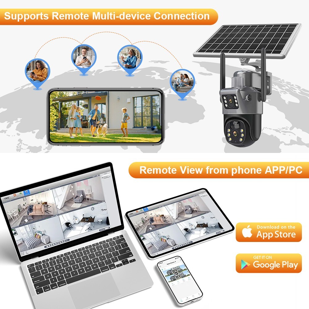 Wifi Solar Powered Security 8MP Wireless Camera PTZ FHD Waterproof Surveillance
