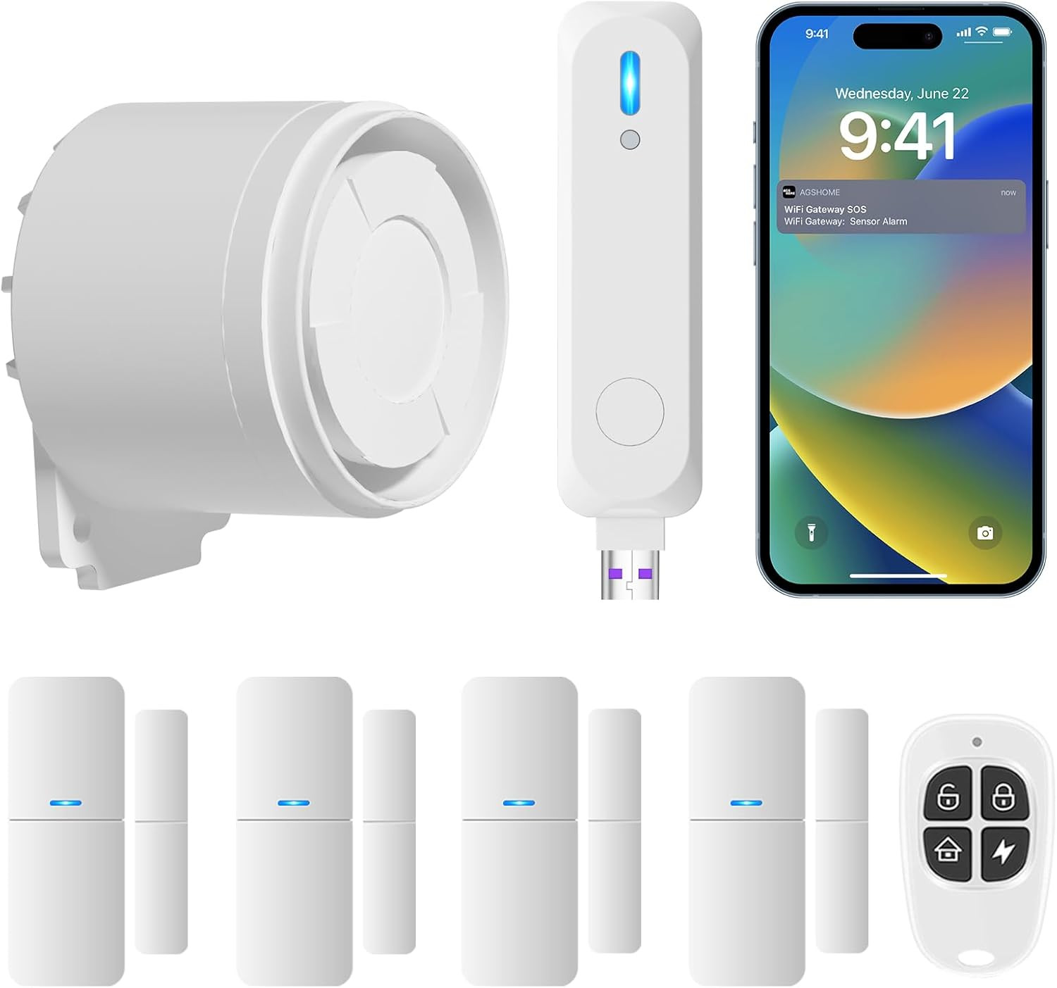 Wireless Home Alarm System 7-Piece Kit, Wifi Alarm System for Kids Safety, Home