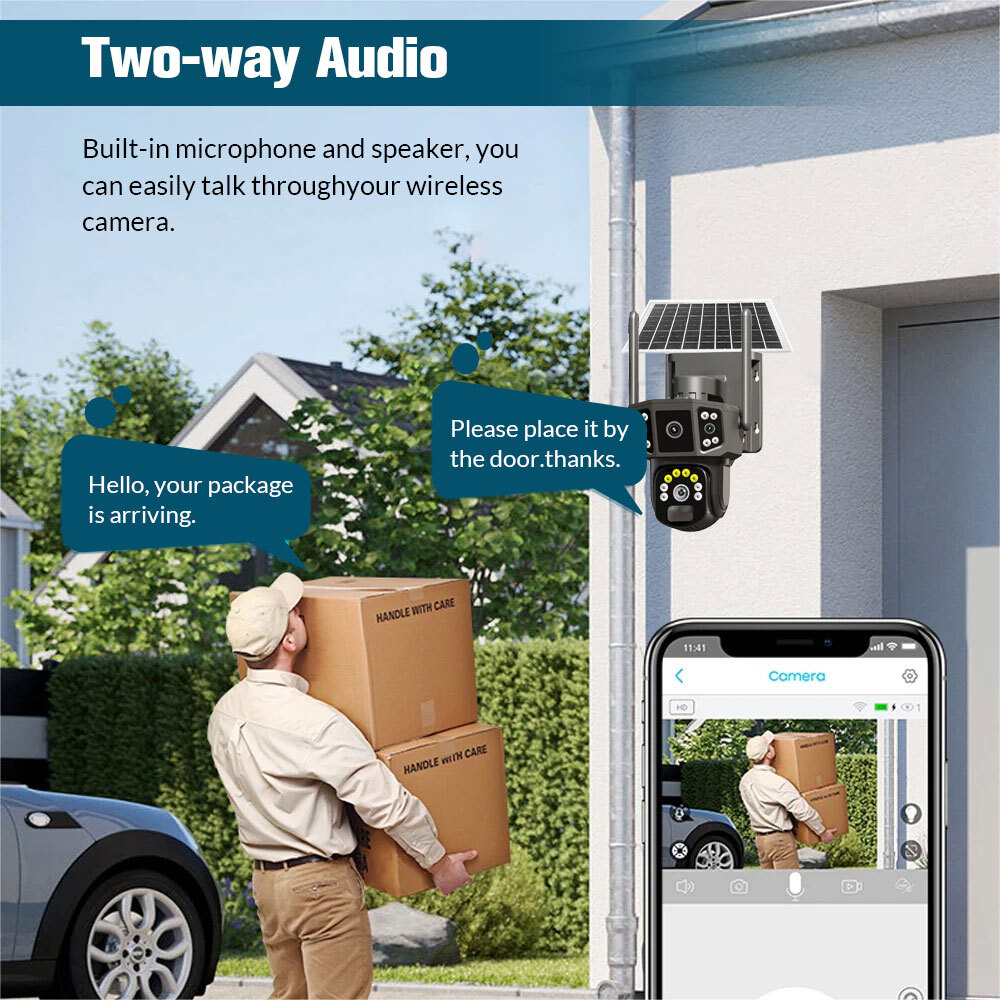 9MP4K Dual Screen Solar Camera Outdoor Wireless WiFi PTZ Dual Lens Security