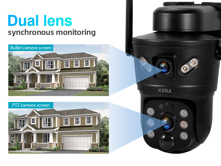 6MP Solar Dual Lens Wireless Security Camera Outdoor WiFi Cam With 128GB SD Card