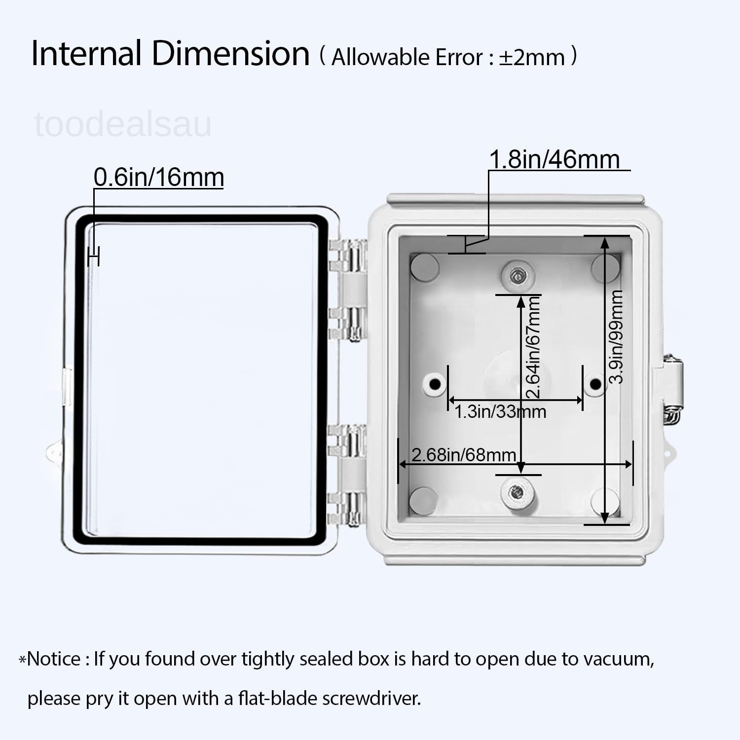 Electrical Box, IP67 Waterproof Hinged 4.7″x3.5″x2.7″, Clear Cover