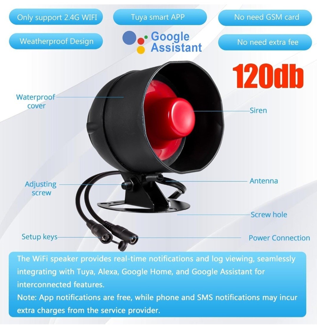 WiFi Alarm System for Home Security, 120dB Wireless Alarm Security System…