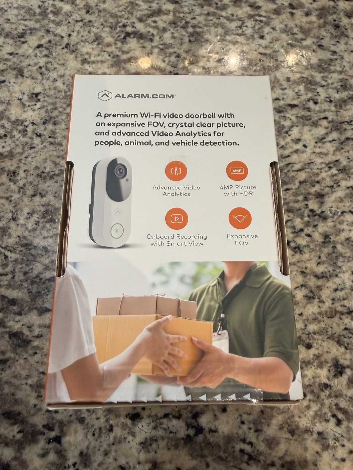 Alarm.com VDB775 4MP Wi-Fi Video Doorbell Two-Way Audio HDR Analytics White
