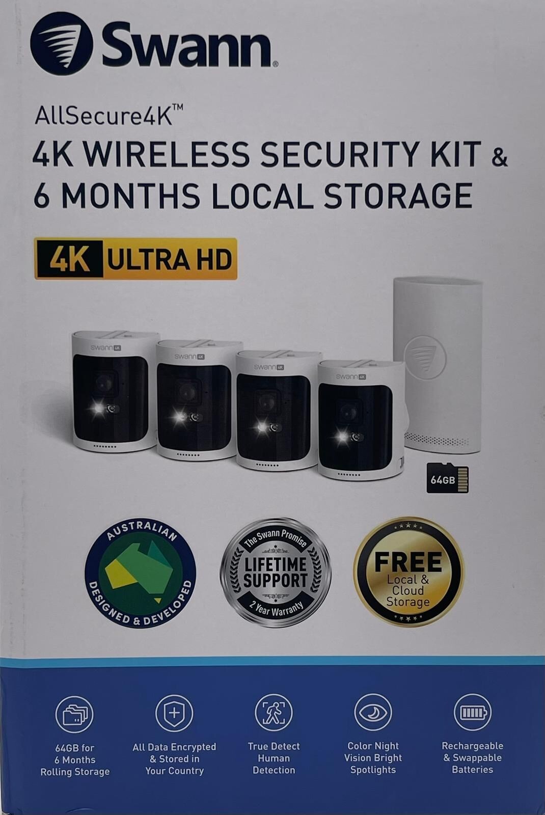 Swann AllSecure 4K Wireless Security Camera Kit NVR Tower Local Cloud Storage