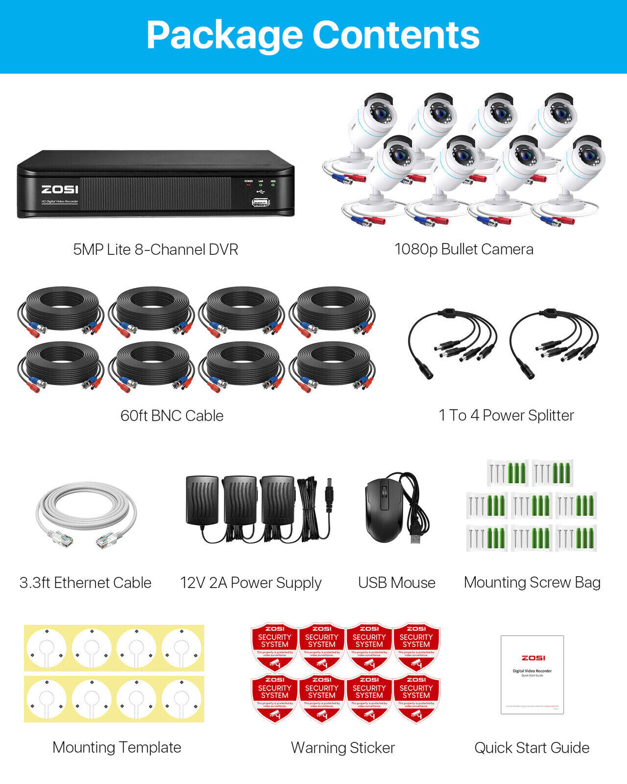 ZOSI 8CH HDMI DVR Outdoor CCTV Camera Surveillance Security Night Vision System