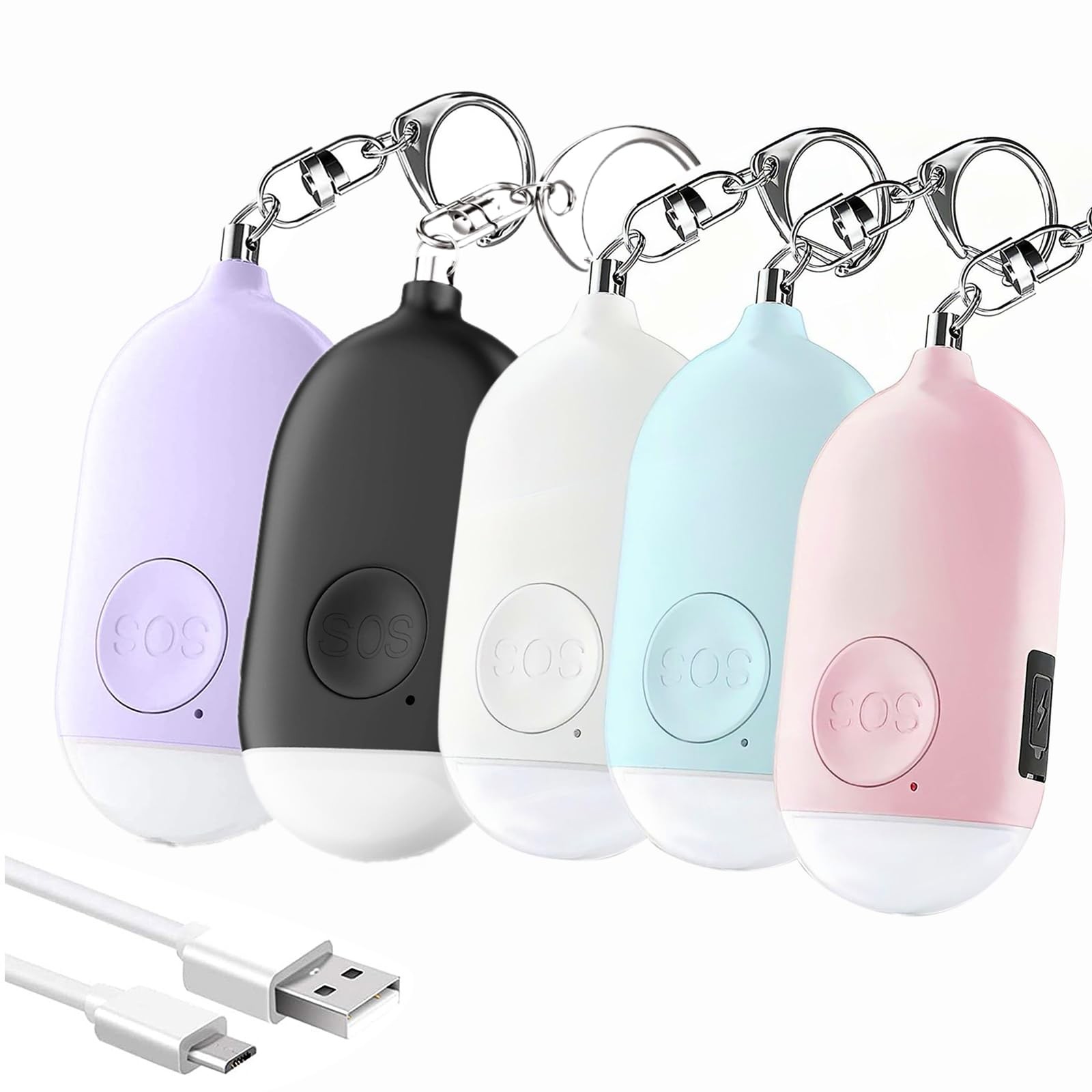 Personal Safety Alarm for Women, 5 Pack Rechargeable 130dB Self Defense Alarm…