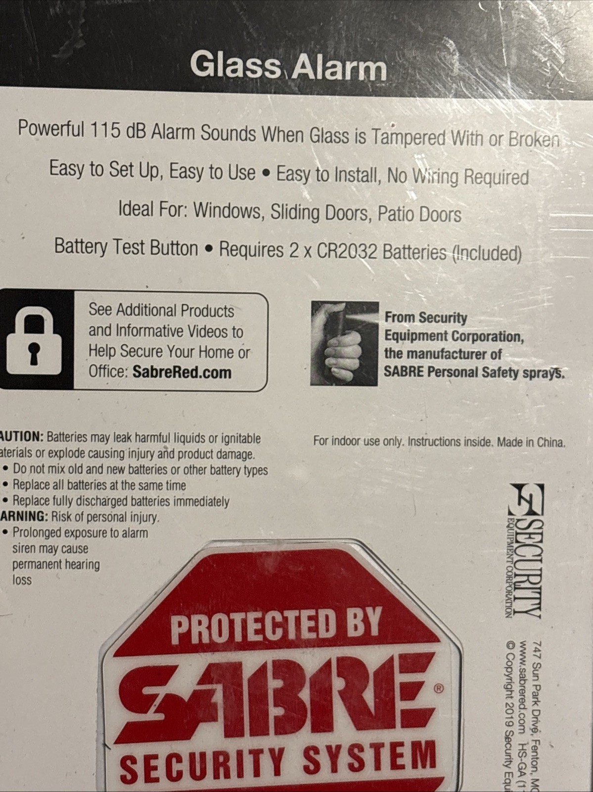 SABRE HS-GA Wireless Window Glass Break & Vibration Detector Alarm with Security