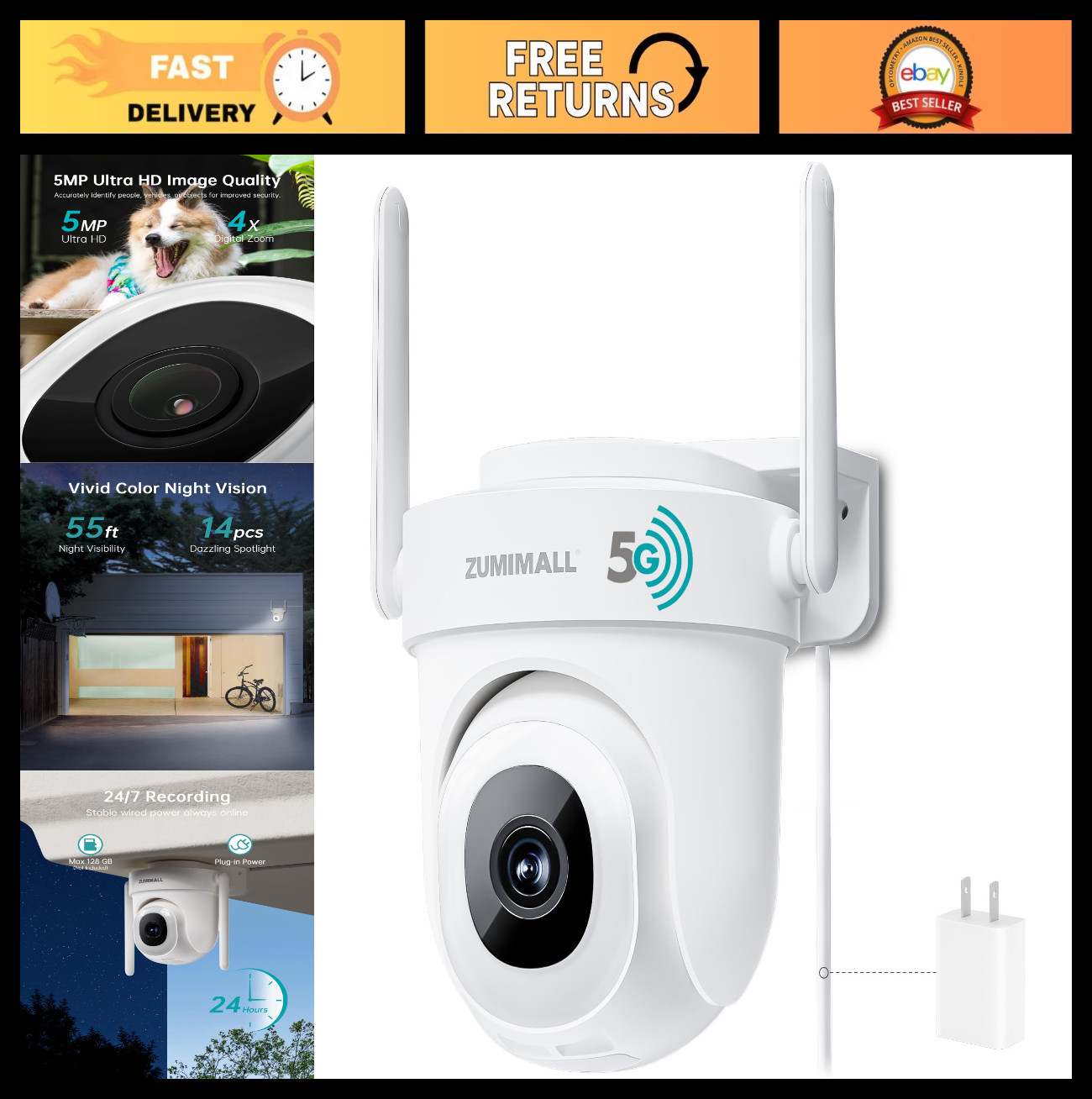 2.5K Wired Home Security Camera, 5MP, 24/7 Recording, AI Motion Detection, 360°