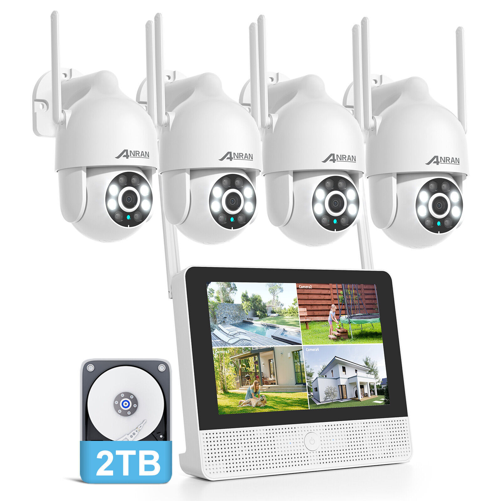 ANRAN 5MP WiFi Wireless 12”Monitor NVR Security Cameras System Full Color Night