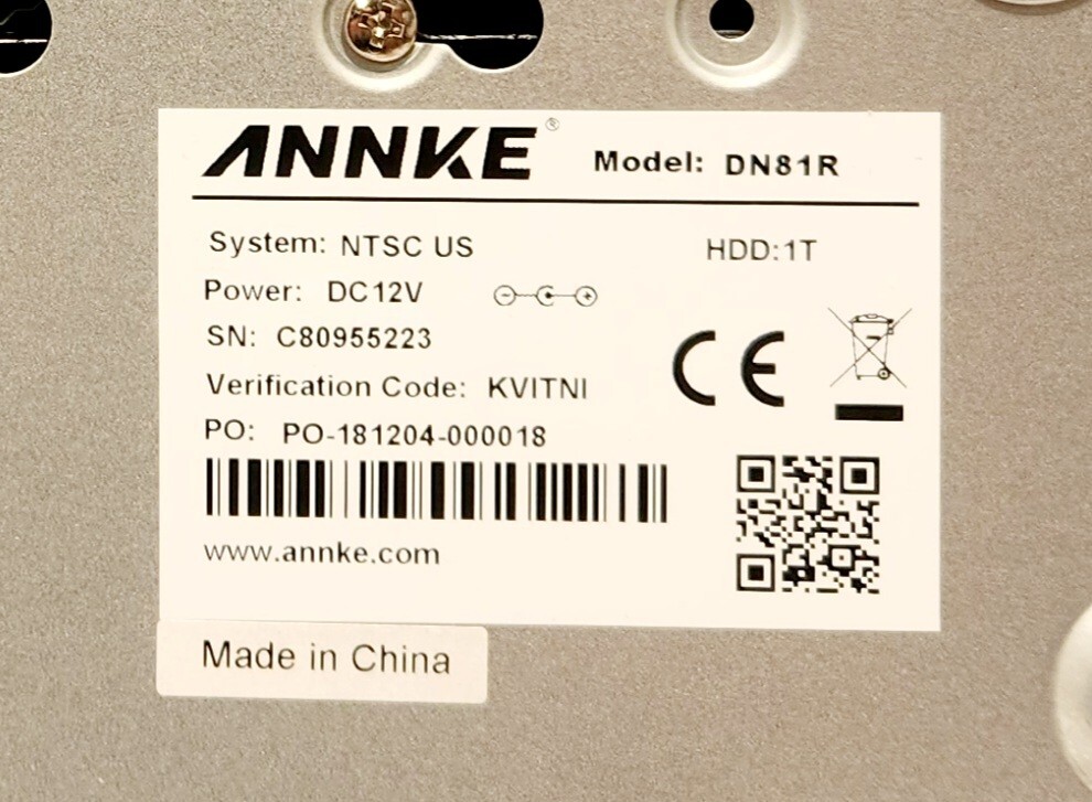 ANNKE Digital Video Recorder DN81R 1080P Lite 8CH – TESTED FOR POWER ONLY