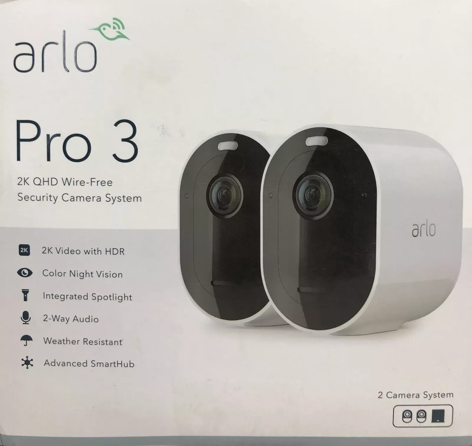 Arlo Pro 3 Wireless 2 Camera System 2K HDR 2 Way Audio Indoor/Outdoor – White