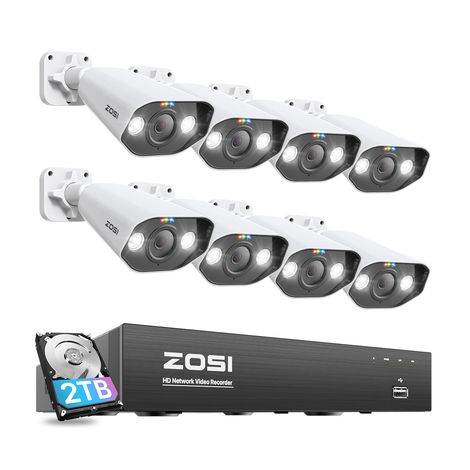 ZOSI 8CH H.265+ 4K POE NVR 5MP Security Camera System Audio AI Vehicle Detection