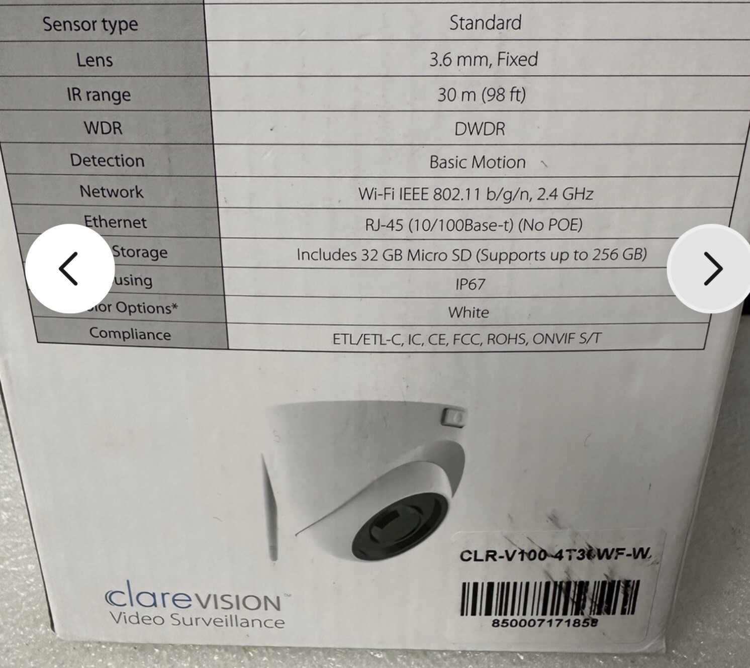 ClareVision Security IP Turret Color Camera W/ 3.6 mm Lens 4MP WDR IR NEW