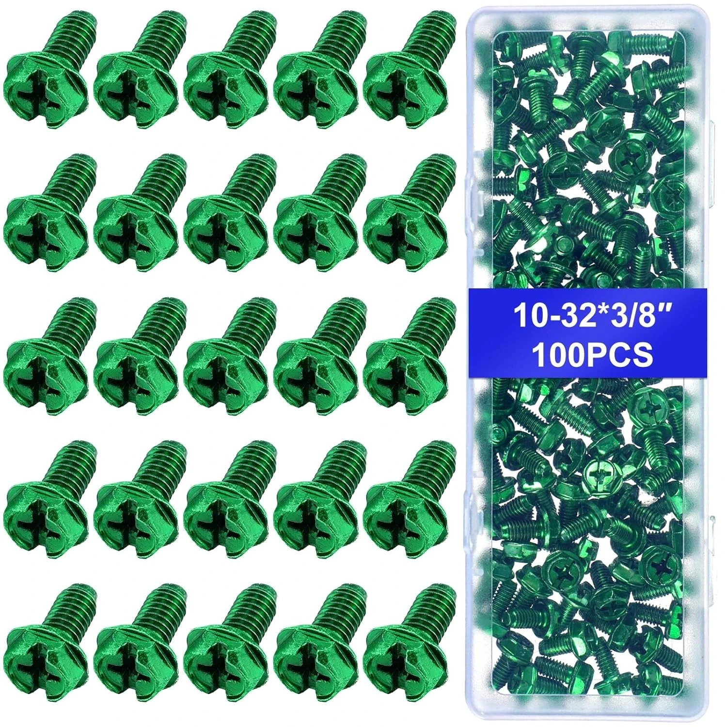 Tandefio 100 Pcs Ground Screws for Electrical Box, 10-32 x 3/8 Inch Green…
