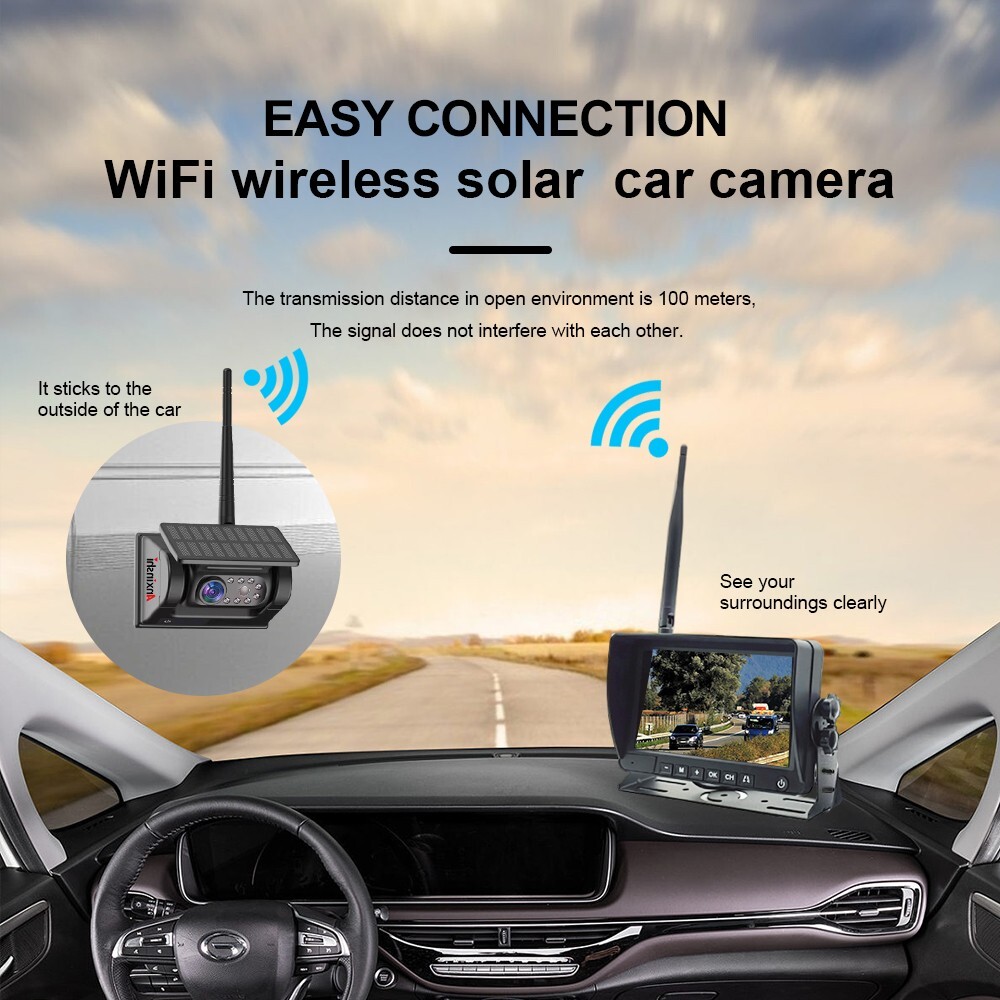 7″ Wireless Monitor DVR Solar Backup Camera Rechargeable Magnetic portable Cam