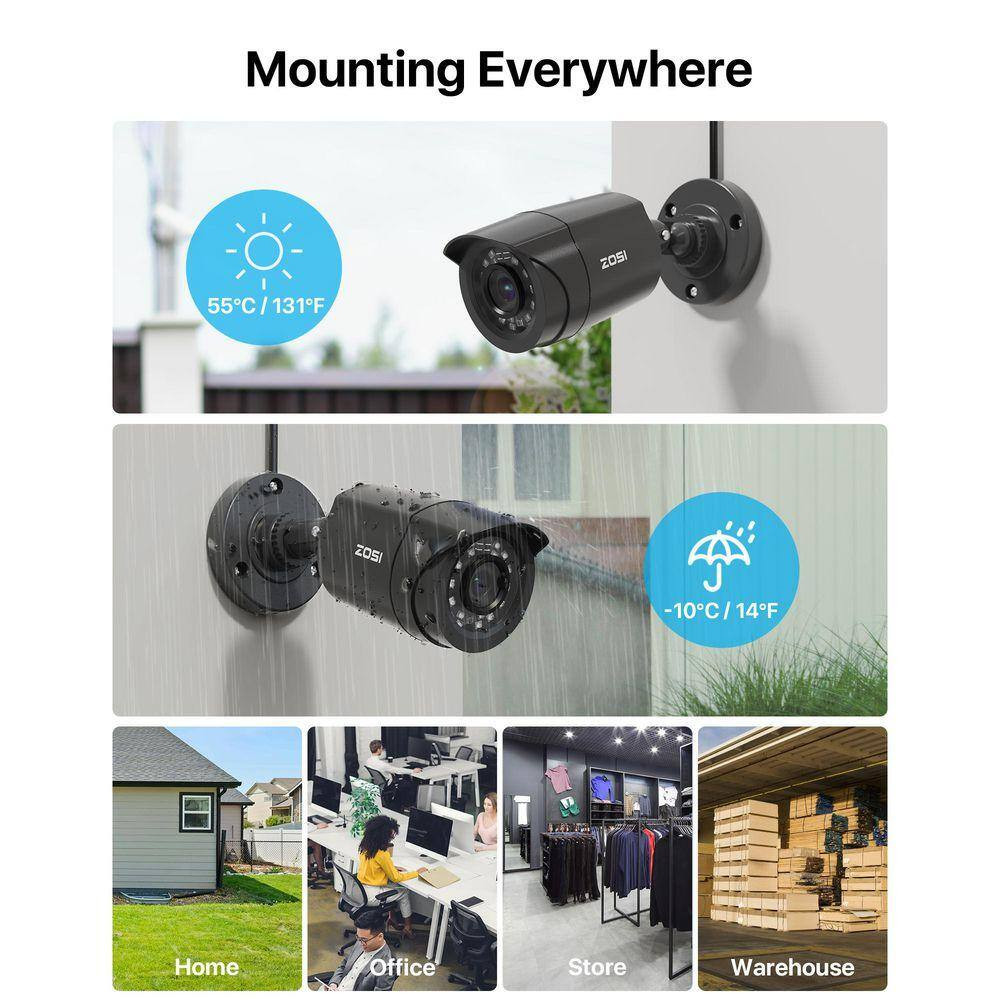 8-Channel H. 265+ 2MP DVR Home Security Camera System with 6 1080P FHD Wired Out