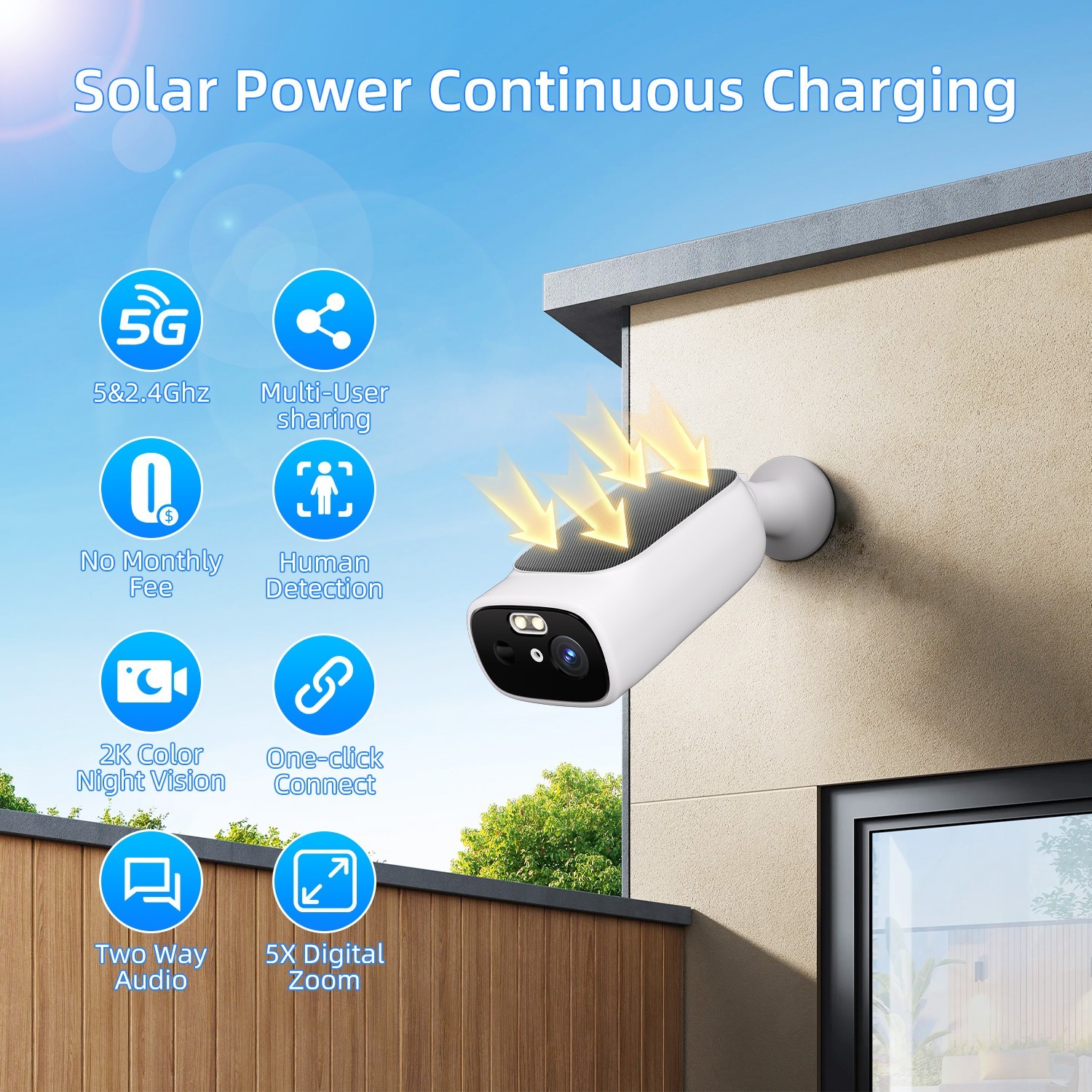 2K solar camera wifi outdoor security camera 5ghz wifi security camera for home