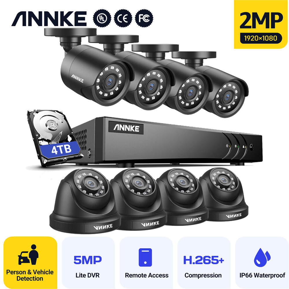 ANNKE 8CH 1080P H.265+ Security Camera System 5MP Lite CCTV DVR Outdoor AI Kits