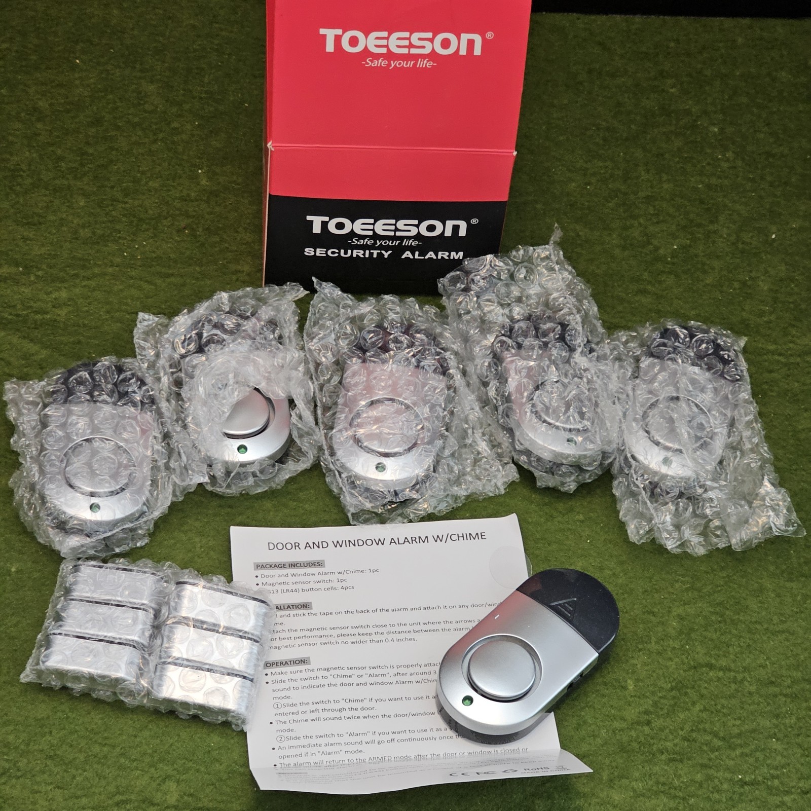 Toeeson Security 6 Alarms With Chime For Doors & Windows Sensors New Open Box