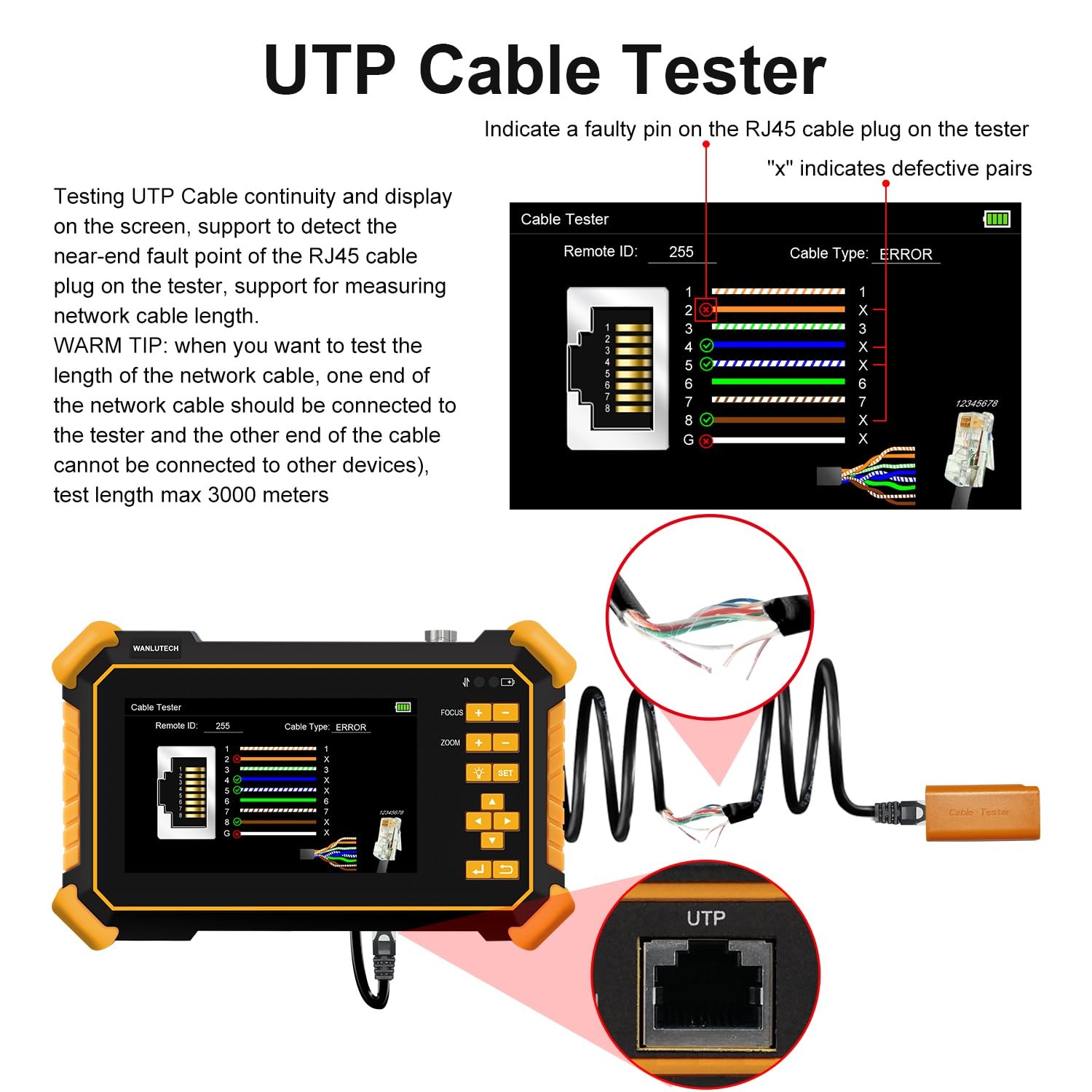 CCTV Camera Tester, WANLUTECH 8MP TVI CVI AHD CVBS Analog Tester black
