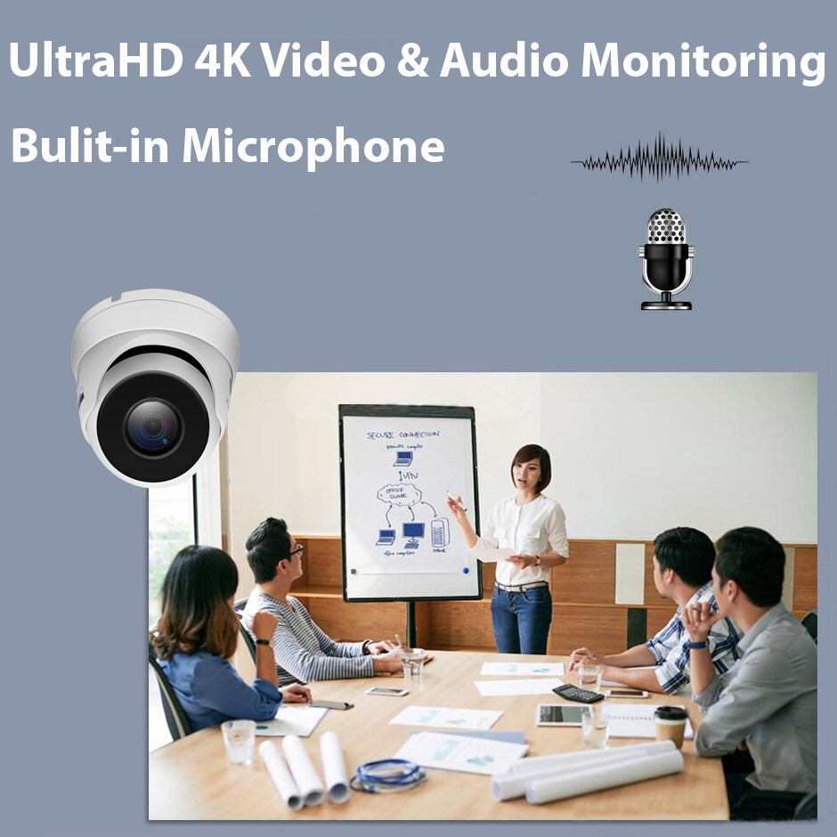 8MP 4K (3840×2160) PoE IP Microphone Face/Human/Car AI Detection Dome Camera