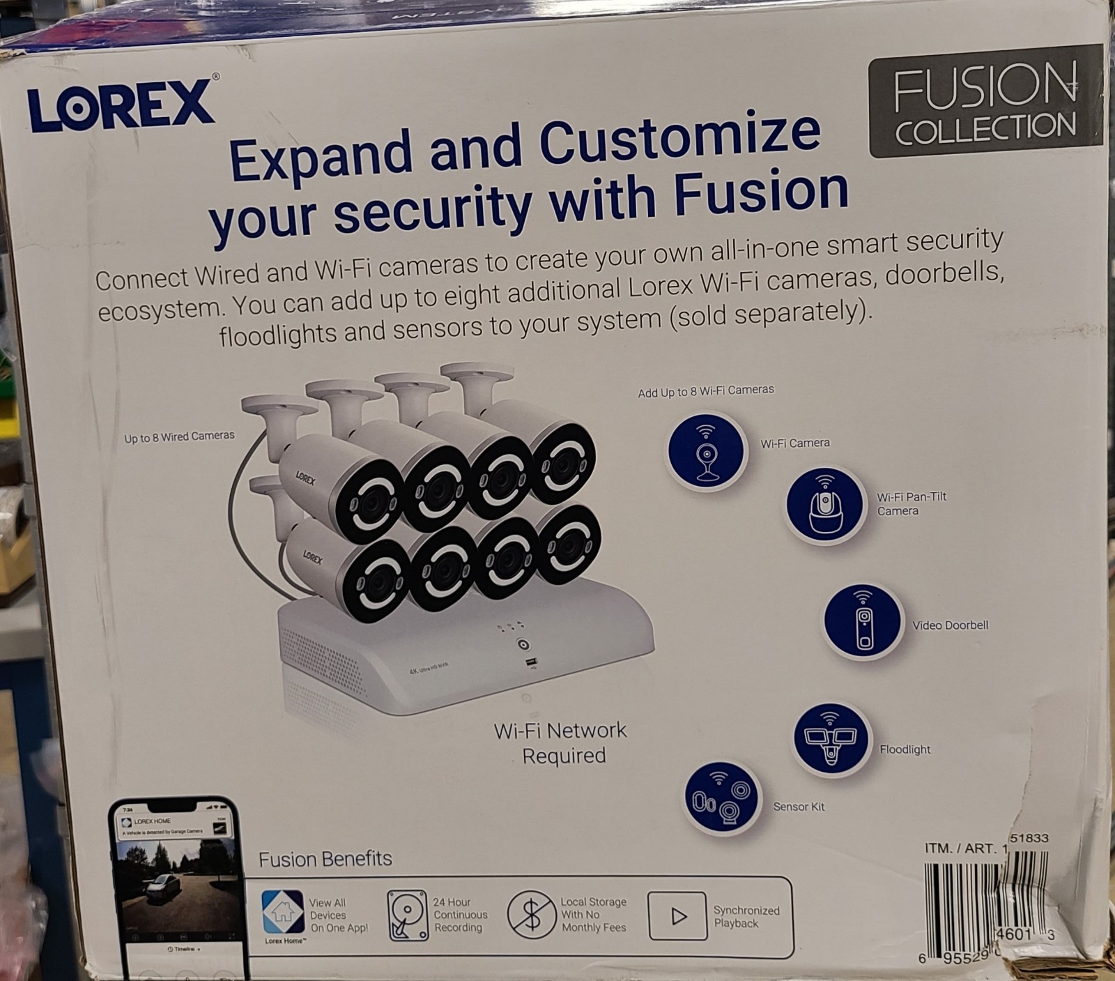 Lorex Fusion 4K 16-Ch 2TB Wired NVR Security System with 8 PoE Lightning Camera