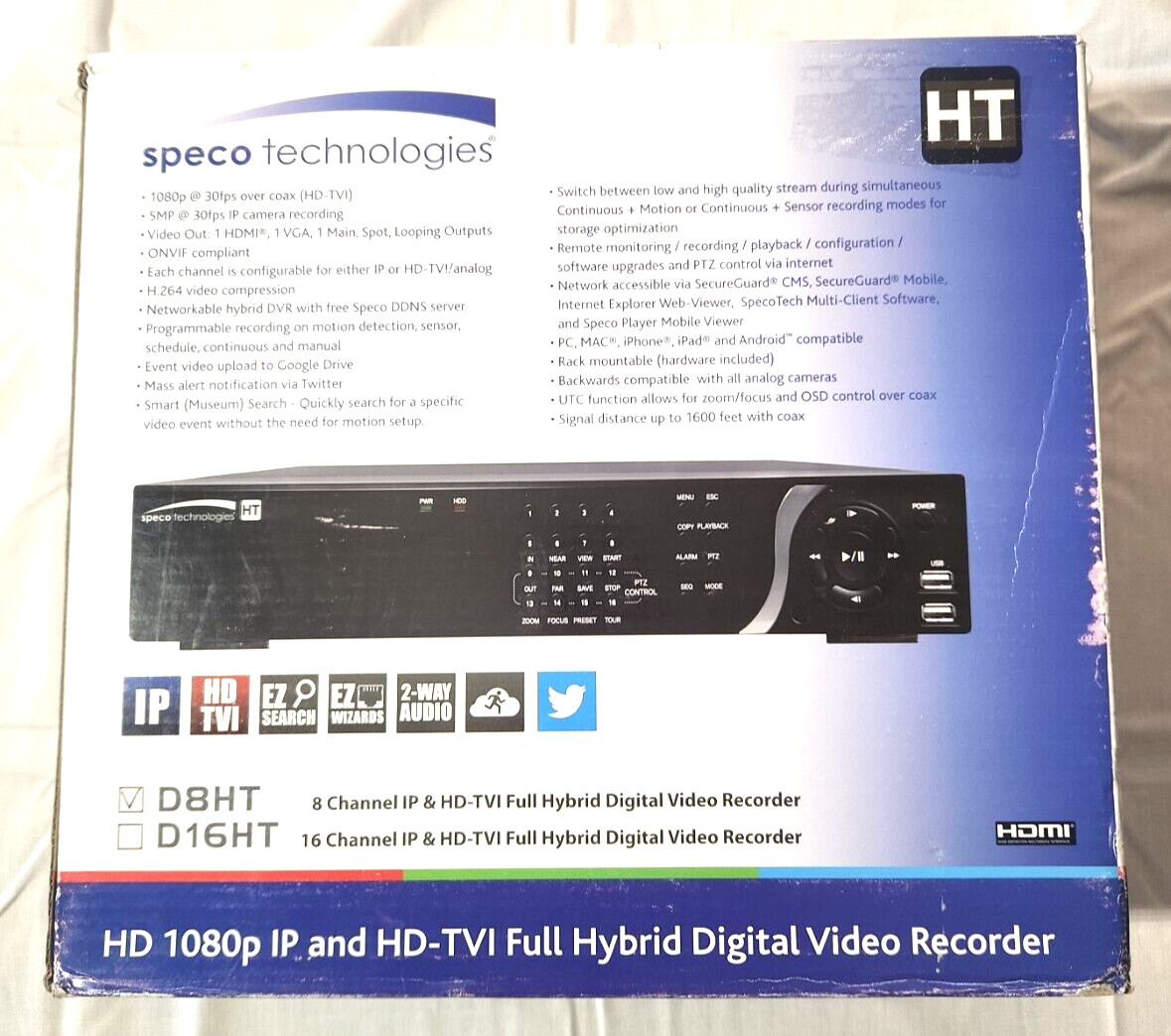 New Speco D8HT3TB 8 CH HD TVI & Analog Full Hybrid Digital Video Recorder DVR