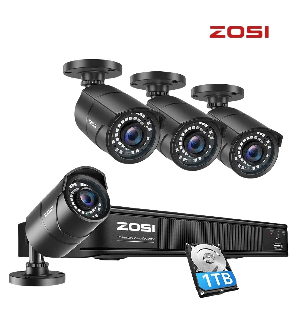 ZOSI 8CH H.265 5MP POE NVR Bullet IP Outdoor Camera System Night Vision 1TB HDD