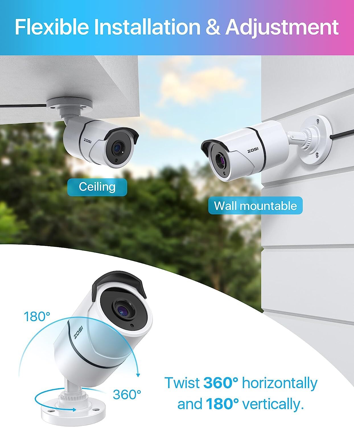 ZOSI 1080P HD TVI Security Bullet Surveillance Camera 24/7 View Weatherproof Mic