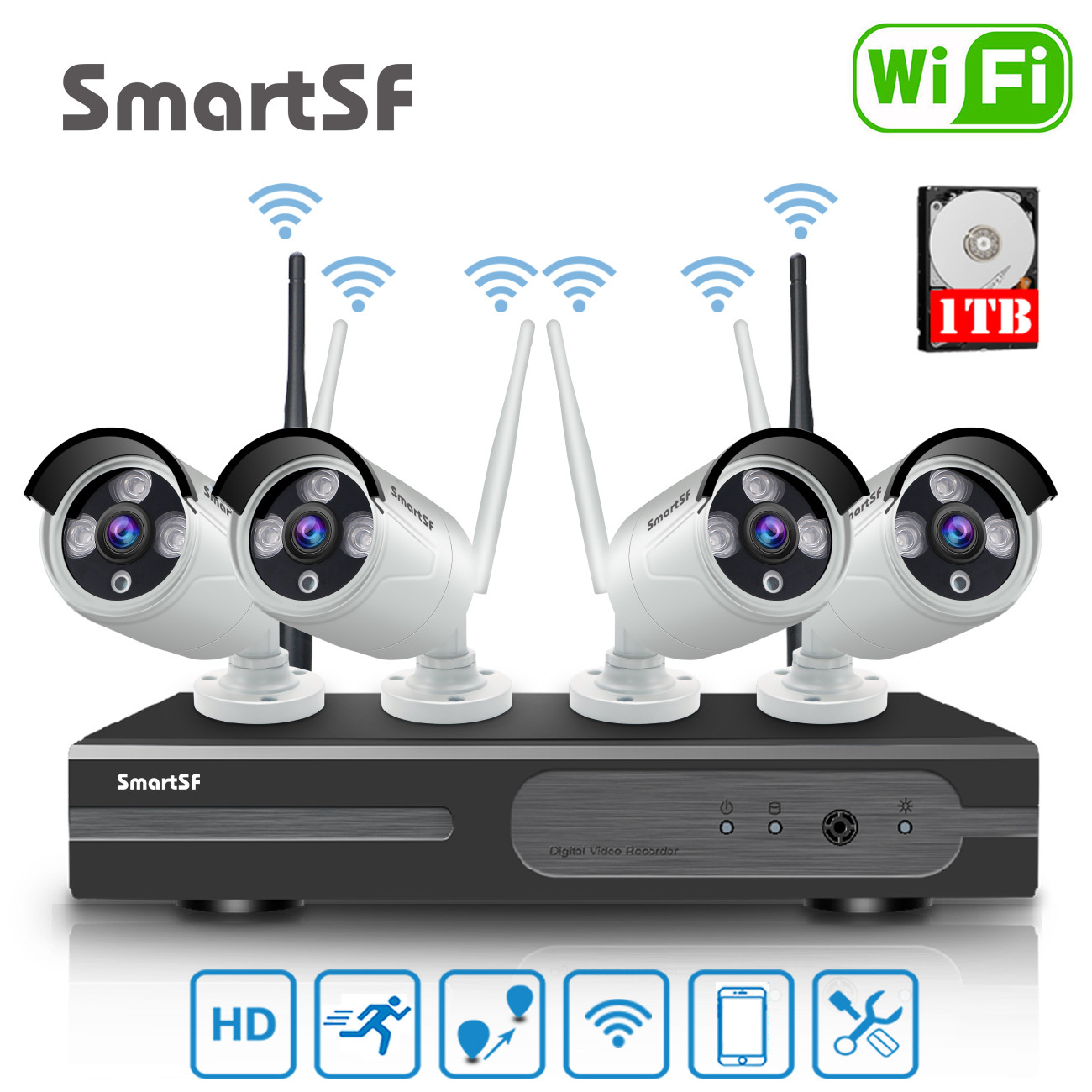 Wireless Security Camera System Outdoor 8CH Video NVR 2MP IP CCTV WIFI Audio Kit