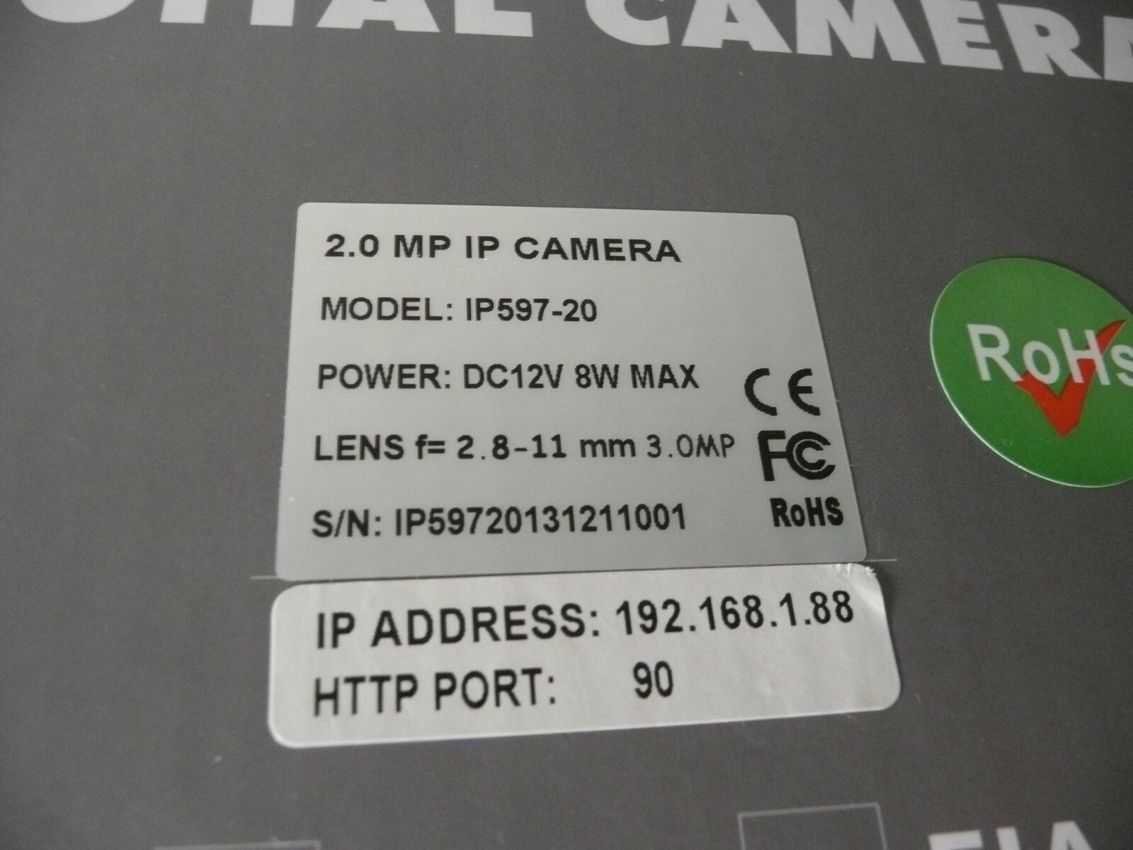 NEW IP597-20 HD 1080P SECURITY BULLET CAMERA 2.0MP REALTIME IP DC12V F=2.8-11mm