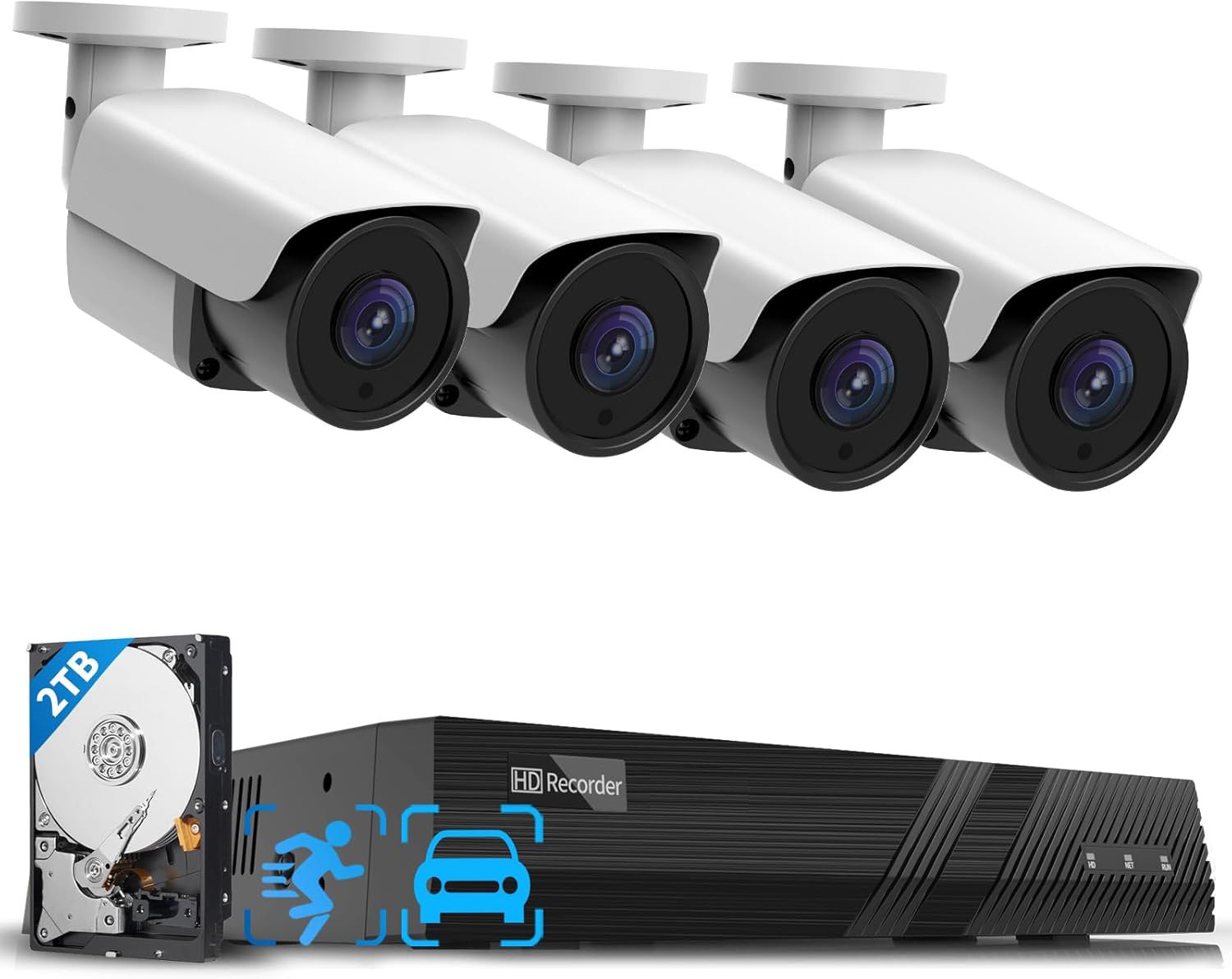 Wired Security Camera System, 8CH 4K 8MP H.265 Ultra HD NVR 2TB HDD, 4Pcs Bullet