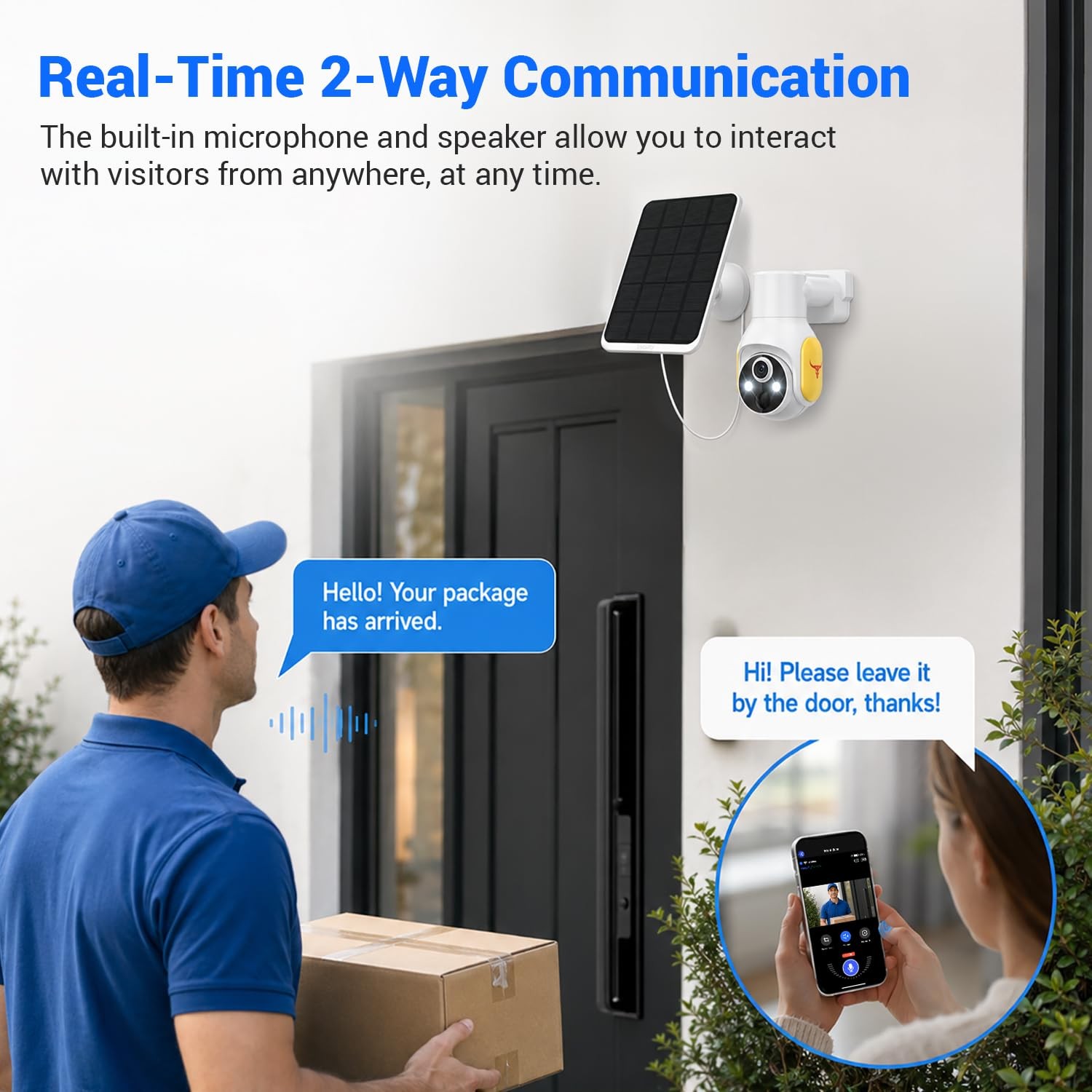 FameVibe 1080p Security Camera Wireless with Solar Panel, Smart AI White