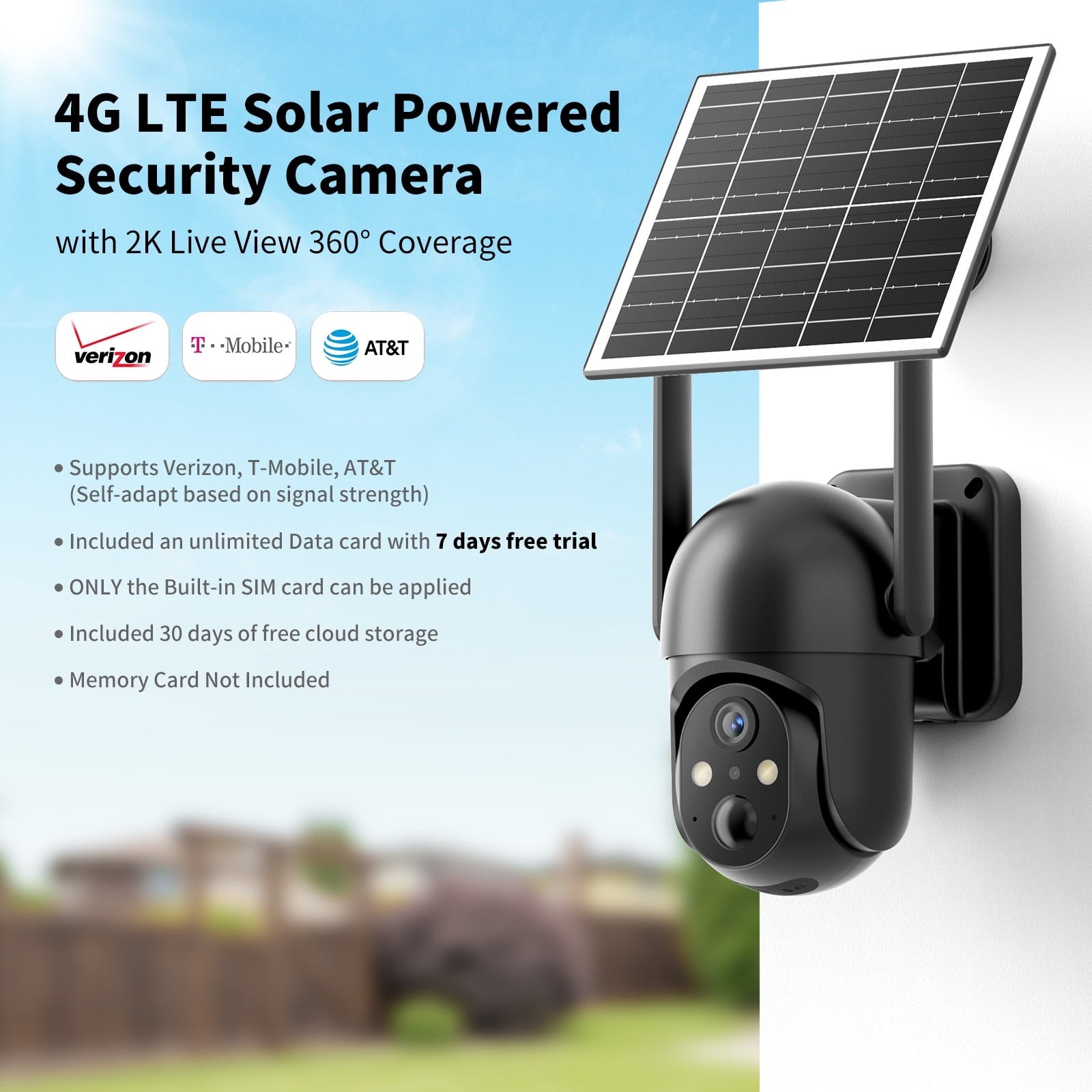 Conico 2K Solar Powered Wireless PTZ Night Vision 4G LTE Outdoor Security Camera