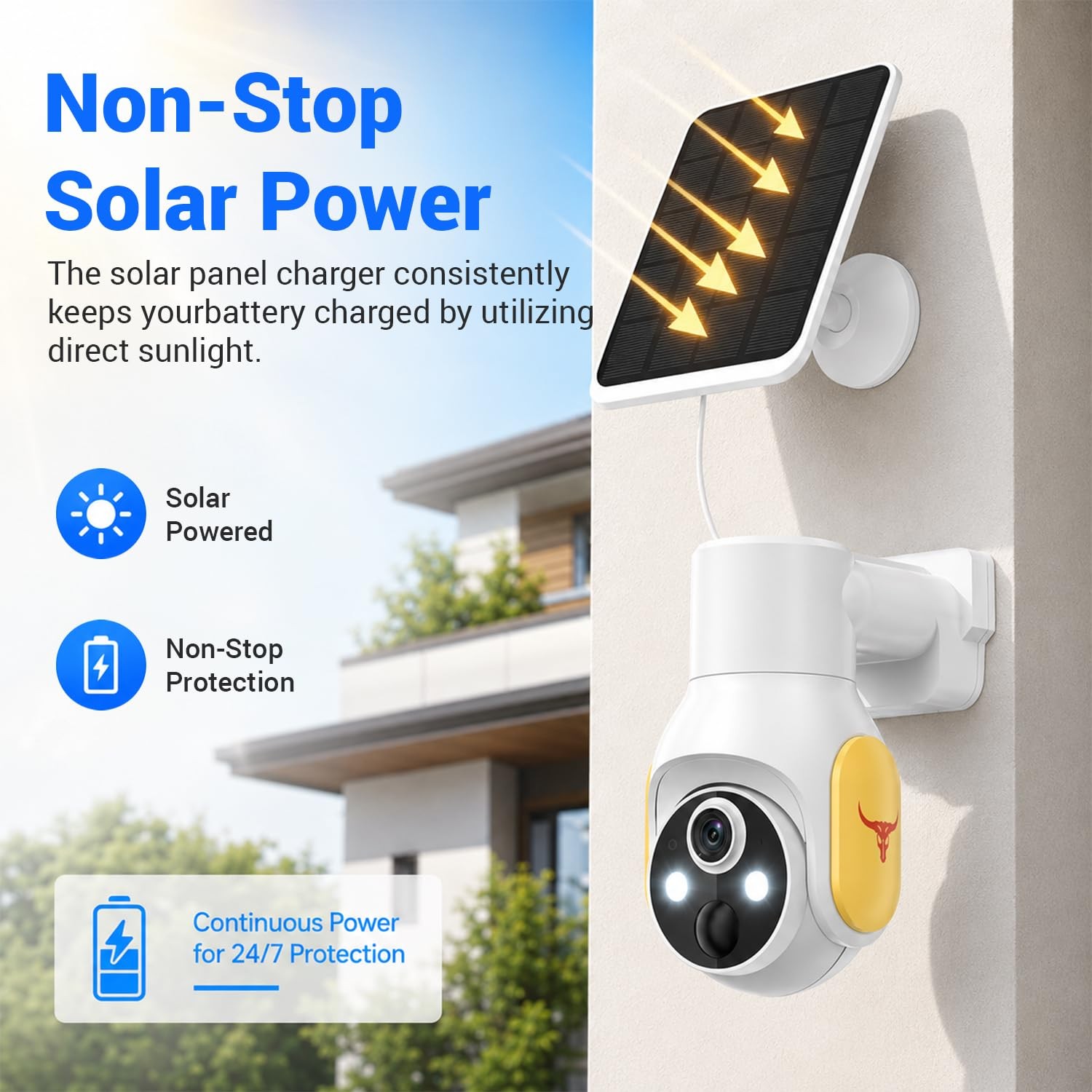 FameVibe 1080p Security Camera Wireless with Solar Panel, Smart AI White