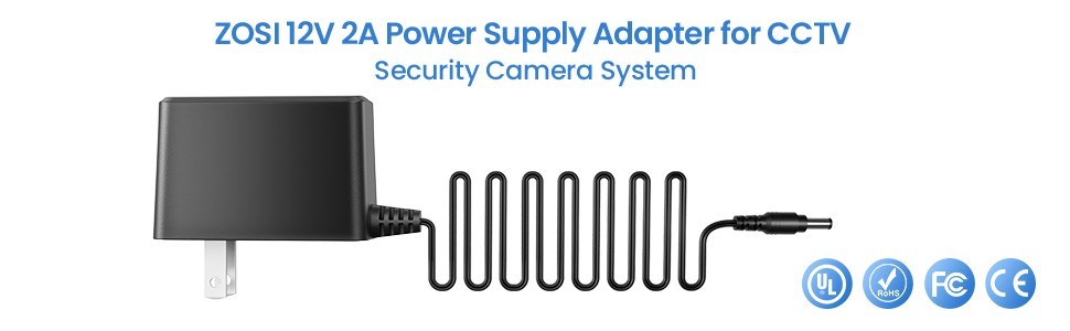ZOSI DC 12V 2A 2000mA US CCTV Power Supply Adapter for Home Security Cam System