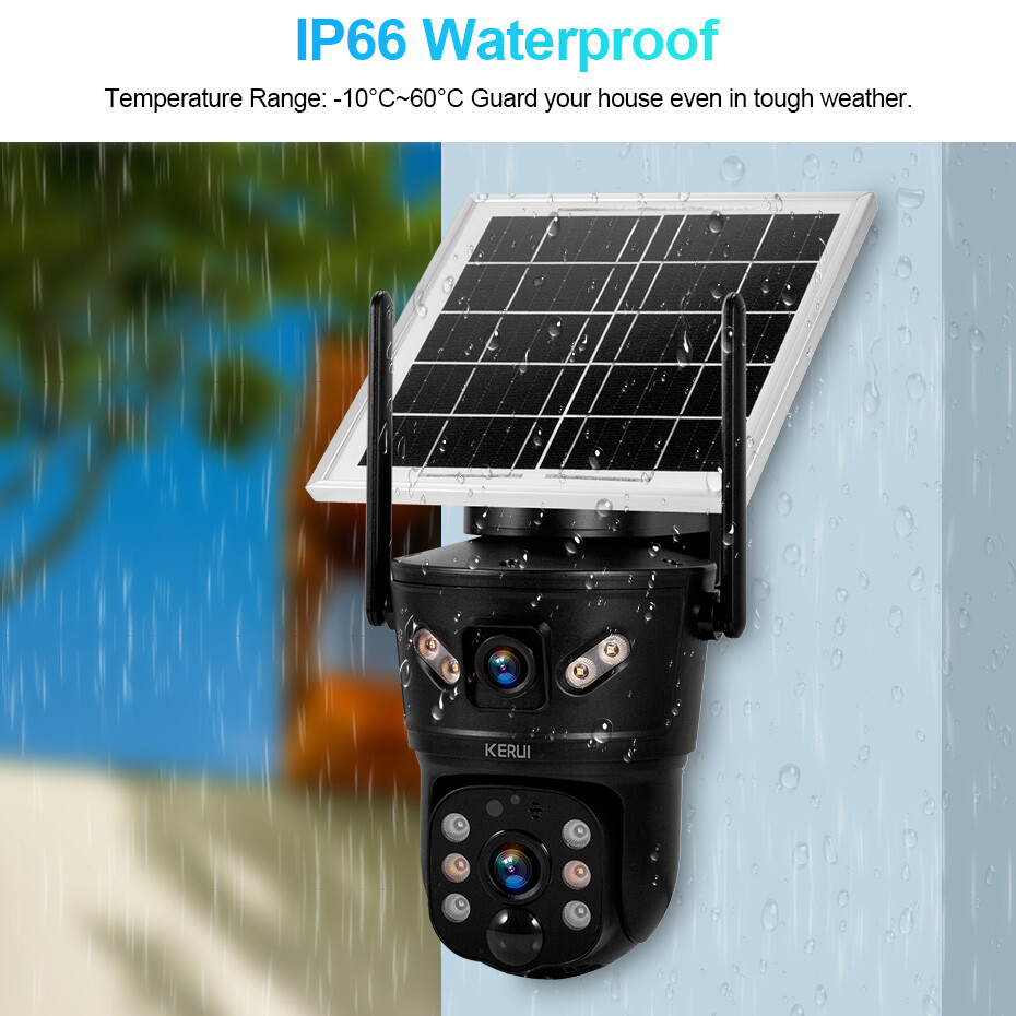6MP Solar Dual Lens Wireless Security Camera Outdoor WiFi Cam With 128GB SD Card