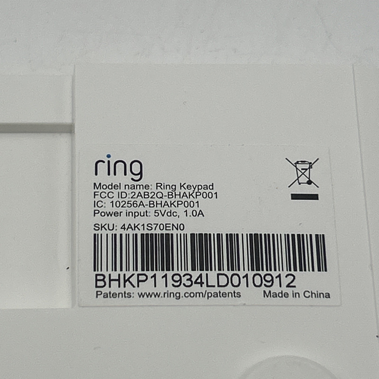 Ring Alarm Base Station With Keypad US White NO Power Cords – Untested As-Is