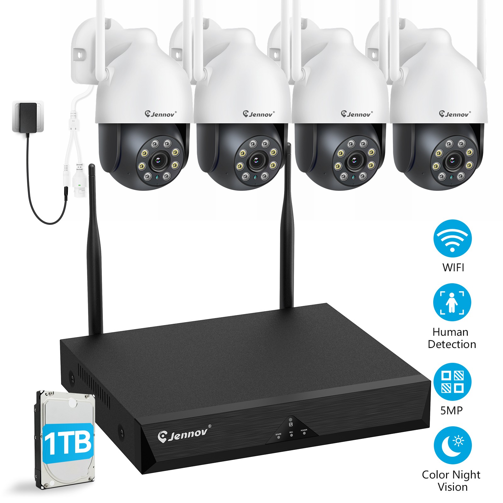Jennov 5MP Security Camera System 10CH NVR WiFi Infrared Night Vision Outdoor