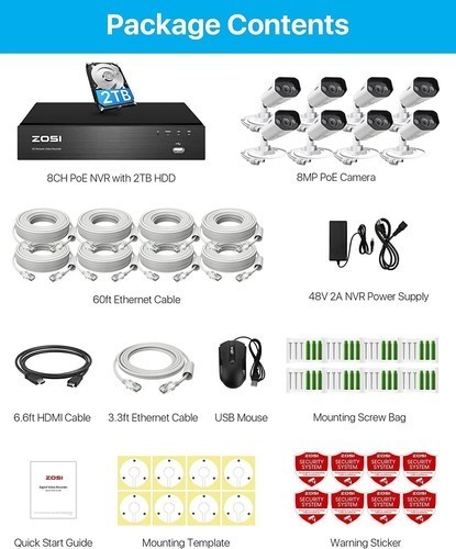 ZOSI 8CH 4K 8MP POE Security Camera System IP Camera 2TB 2-way Audio AI Detect