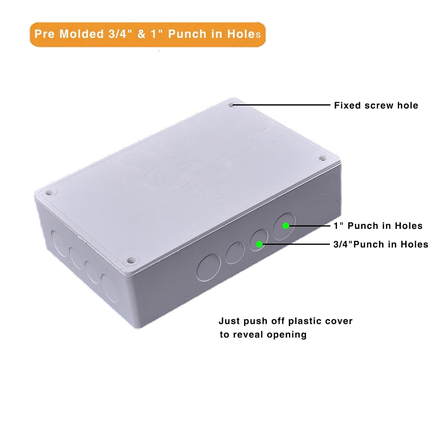 9″ x 6″ x 3″ PVC Plastic Junction Box with Pre Molded 3/4″ & 1″ Punch white