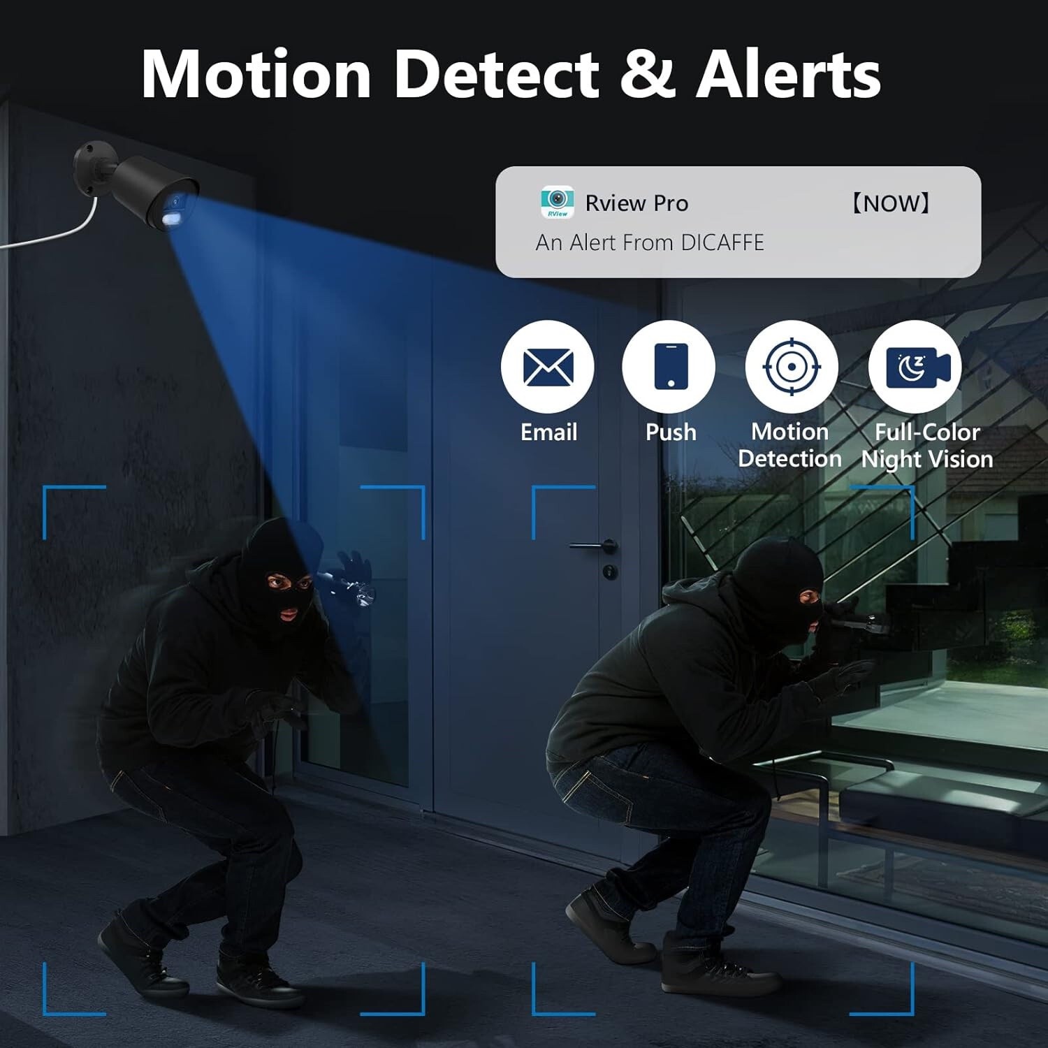 DICAFFE-8CH-1080P Home Wired 1TB HDD DVR IP66 Waterproof Security Camera System