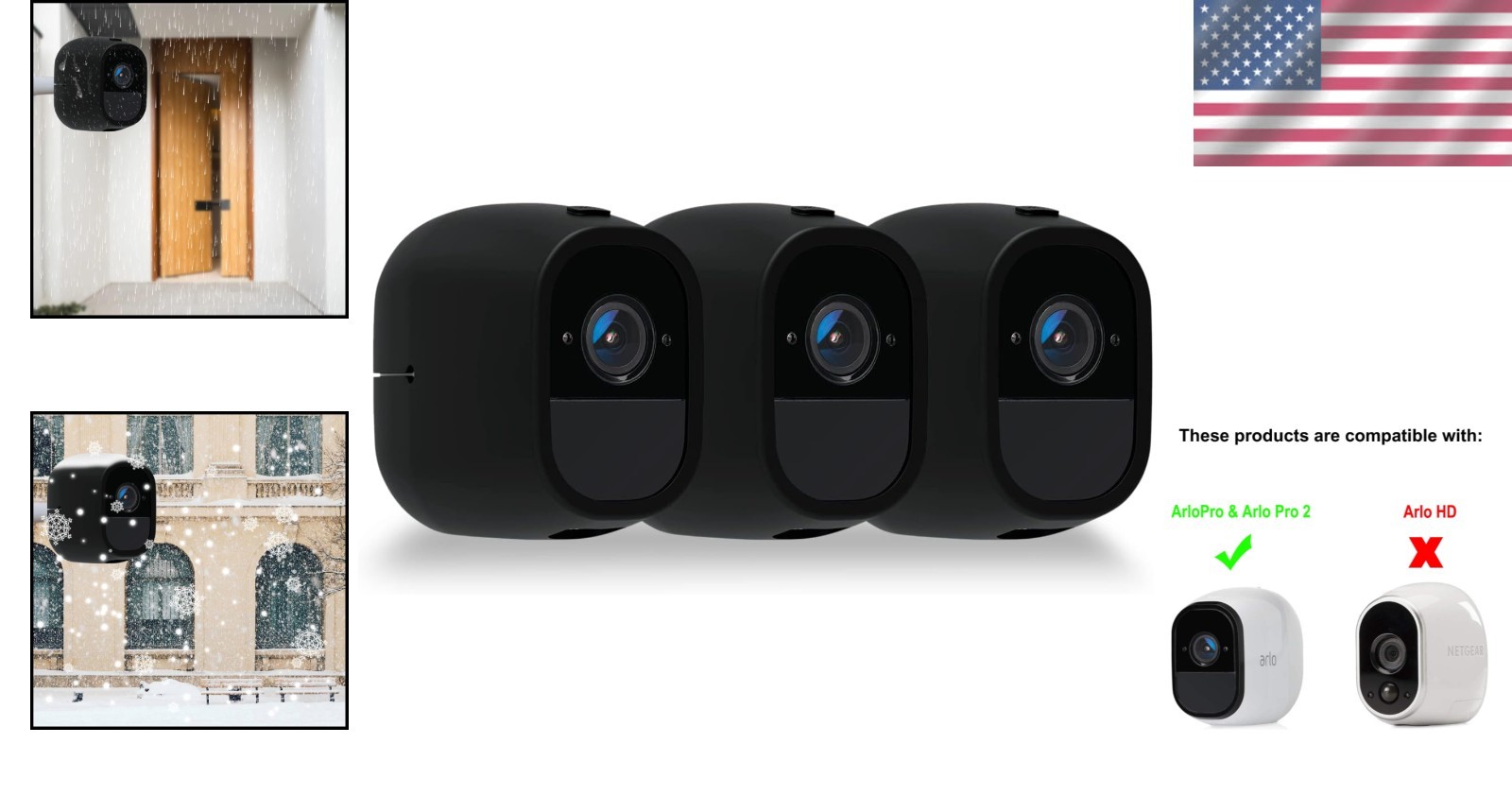 3-Pack Silicone Skins for Arlo Pro/Pro 2 Cameras – Elegant Waterproof Protection