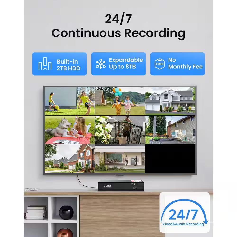 4K 8MP 8-Channel Poe NVR Smart Home Security Camera System with 4-Wired Outdoor