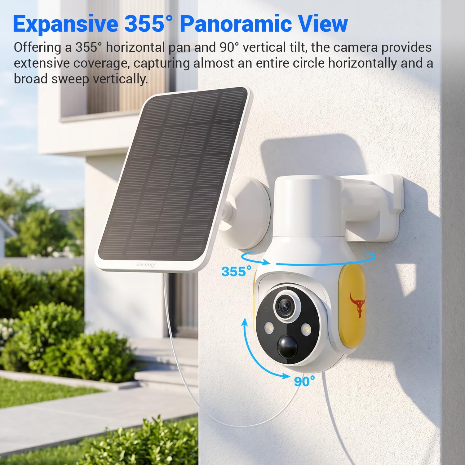 FameVibe 1080p Security Camera Wireless with Solar Panel, Smart AI White