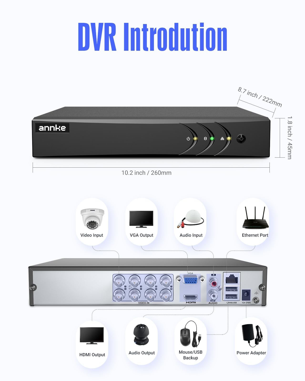 3K Lite H.265+ Security DVR with AI Detection, 8CH Hybrid, Remote Access