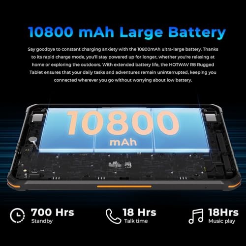 R8 Waterproof Tablet Android 14, 10.1inch HD+ Rugged Tablet, 10800mAh, Orange