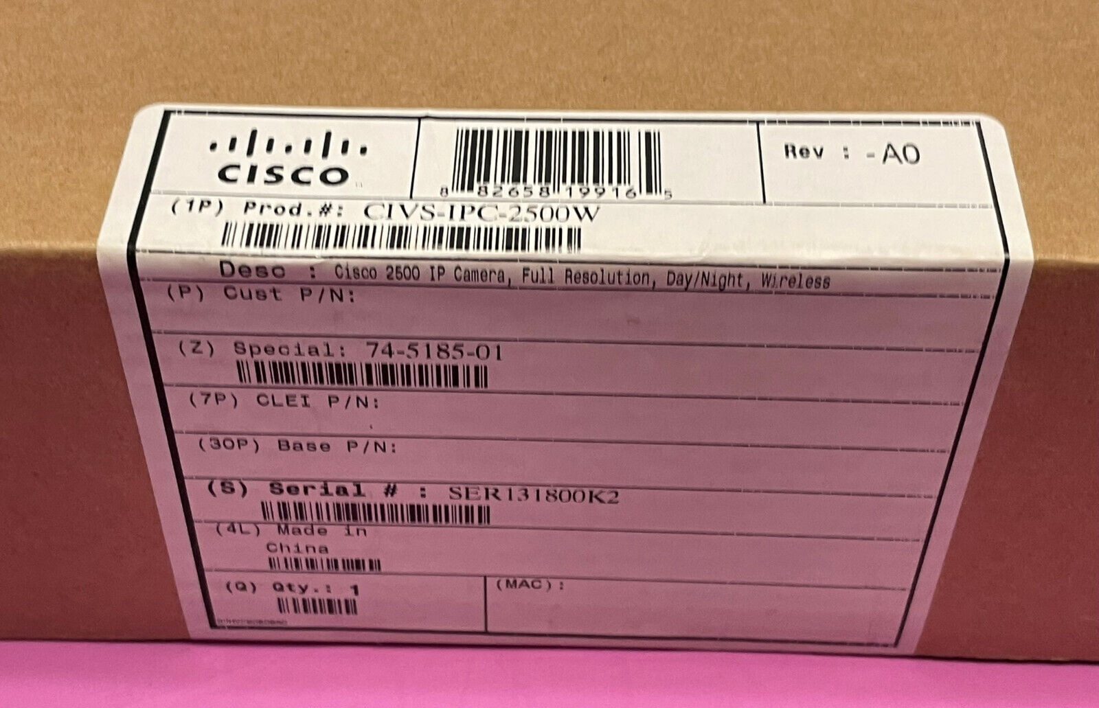 Cisco 2500 IP Camera – CIVS-IPC-2500W – Full Resolution, Day/Night, Wireless NEW