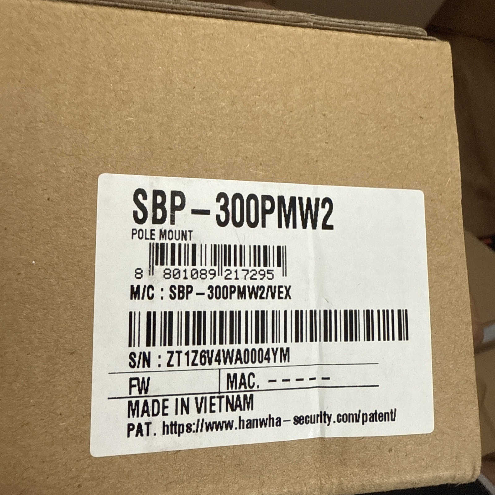 Hanwha Vision SBP-300PMW2 White Pole Mount Adapter Aluminum Security Accessory